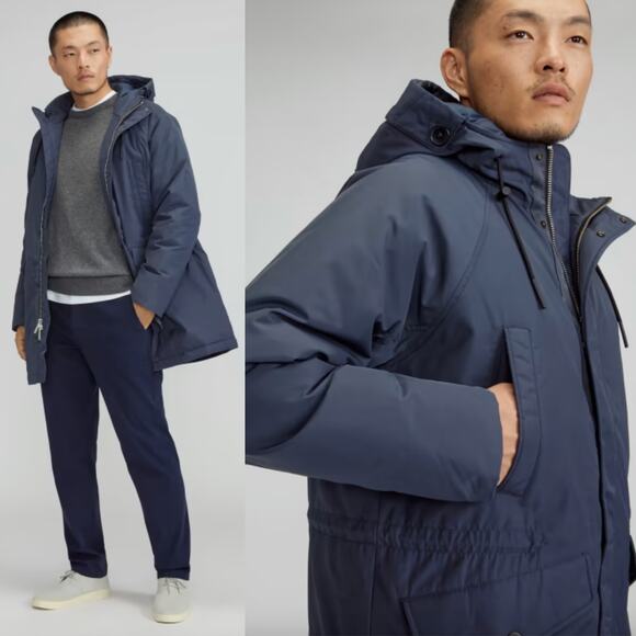 Everlane Men's The ReNew Long Parka In India Ink Size Medium New - Picture 2 of 16